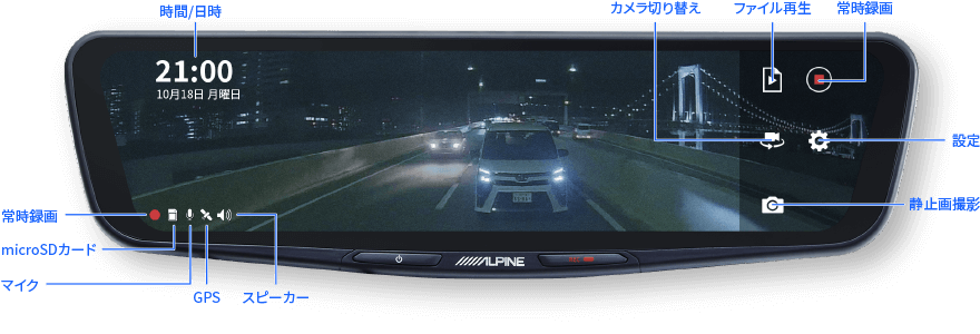ドライブレコーダー搭載 11.1型デジタルミラー DMR-M01R | カー用品 アルパイン(ALPINE Japan)