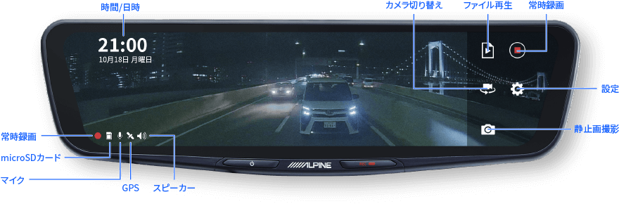 ドライブレコーダー搭載 10型デジタルミラー［車外用リアカメラ］ DVR-DM1000B-OC | カー用品 アルパイン(ALPINE Japan)