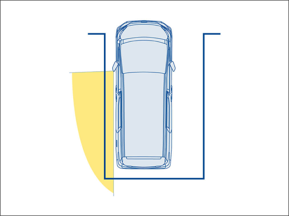 狭い車庫へ入れる時（接触防止）ミラーをたたんだ状態で左後方を確認可能