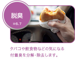 脱臭 ※6,7 タバコや飲食物などの気になる付着臭を分解・除去します。